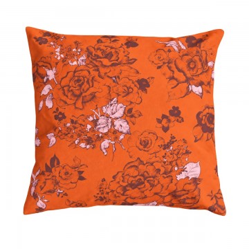 Housse de coussin carrée AIMI orange 40 x 40 cm : motif floral dessiné à la main