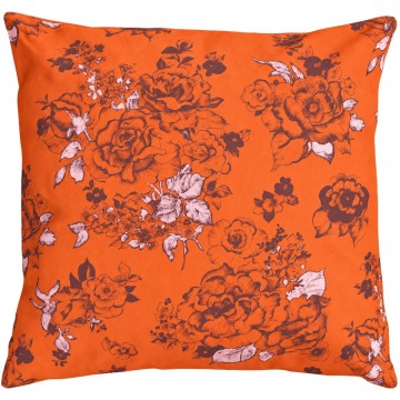 Housse de coussin carrée AIMI orange 50 x 50 cm : motif floral dessiné à la main