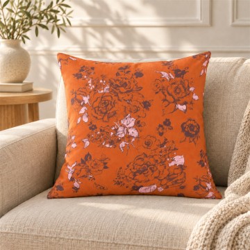 Housse de coussin carrée AIMI orange 50 x 50 cm : motif floral dessiné à la main 2