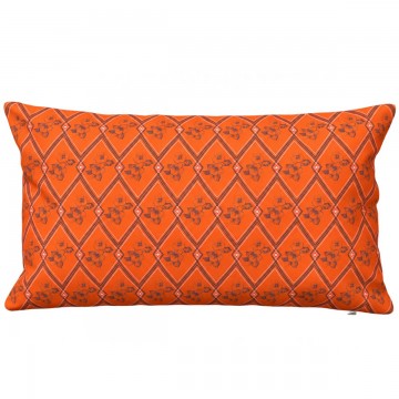 Coussin de canapé rectangulaire HINDI orange 30 x 50 cm : motif floral et géométrique dessiné à la main