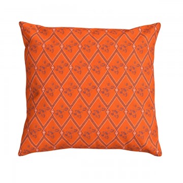 Housse de coussin carrée HINDI orange 40 x 40 cm : motif floral et géométrique dessiné à la main