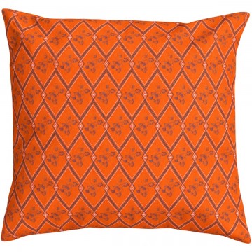 Coussin de canapé carré HINDI orange 50 x 50 cm : motif floral et géométrique dessiné à la main