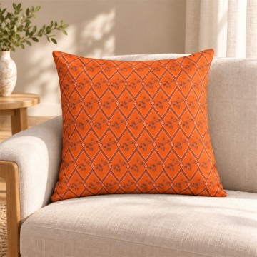 Cuscino da divano quadrato HINDI arancione 50 x 50 cm: motivo floreale e geometrico disegnato a mano 2