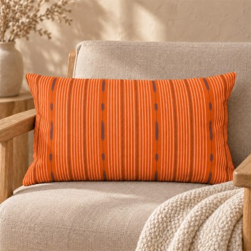 Housse de coussin rectangulaire PALOMA orange 30 x 50 cm : motif à rayures dessiné à la main 2