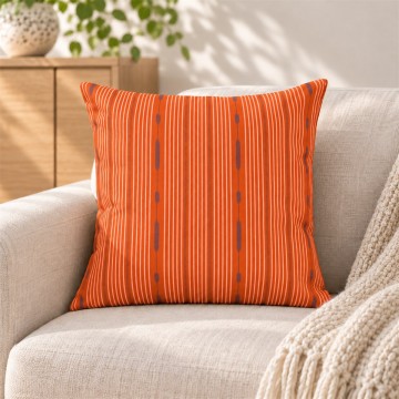Coussin de canapé carré PALOMA orange 40 x 40 cm : motif à rayures dessiné à la main 2