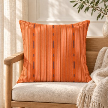 Fodera per cuscino quadrata PALOMA arancione 50 x 50 cm: motivo a righe disegnato a mano 2
