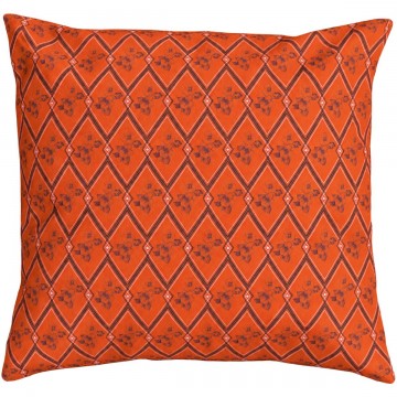 HINDI orange square scatter cushion 50 x 50 cm: hand-drawn floral and geometric pattern