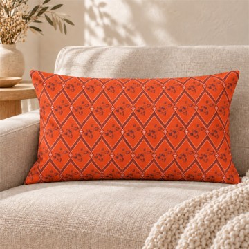 Rechteckige Kissenhülle HINDI orange 30 x 50 cm: handgezeichnetes florales und geometrisches Muster 2