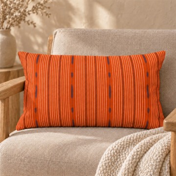 Coussin de canapé rectangulaire PALOMA orange 30 x 50 cm : motif à rayures dessiné à la main 2