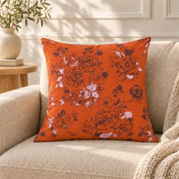 Coussin de canapé carré AIMI orange 50 x 50 cm : motif floral dessiné à la main 2