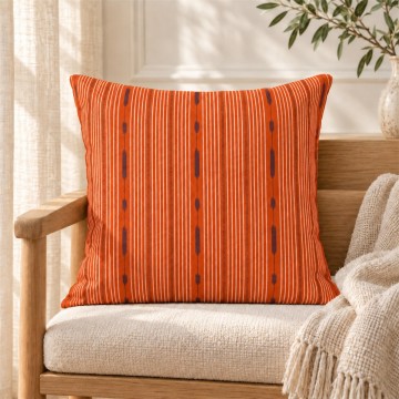 Housse de coussin carrée PALOMA orange 50 x 50 cm : motif à rayures dessiné à la main 2